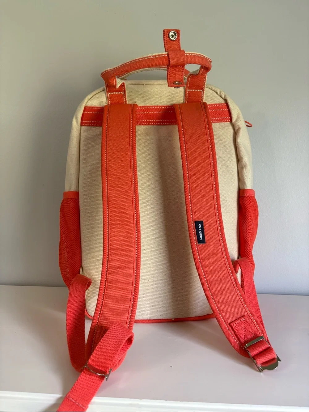 Lands End Canvas Top Handle Kids Backpack Coral Cream Sporty Prep MPN 508413